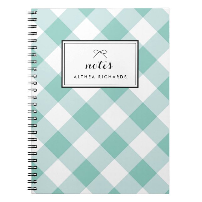 Cuaderno personalizado del patrón de Gingham azul (Frente)