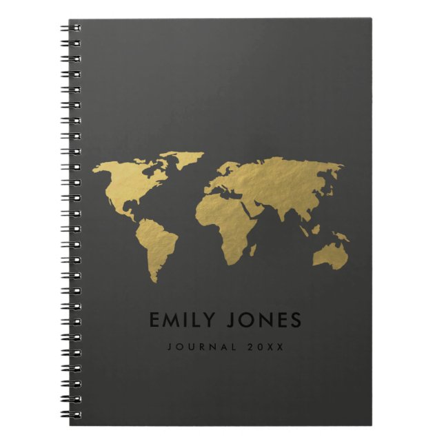 CUADERNO PERSONALIZADO EL ELEGANTE MAPA DEL MUNDO DEL ORO F (Frente)