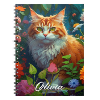 Cuaderno Personalizado el gato Naranja en las flores