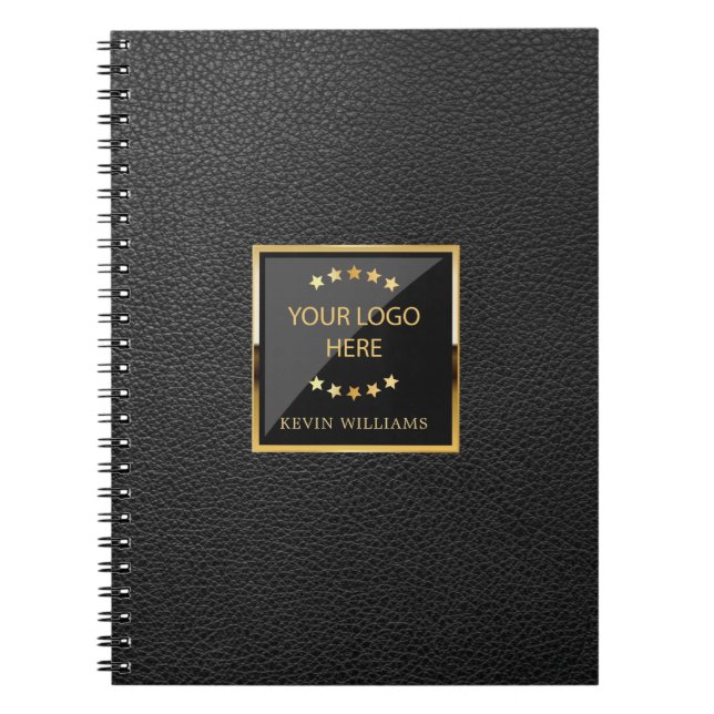Cuaderno Personalizado el logotipo de cuero negro para empr (Frente)