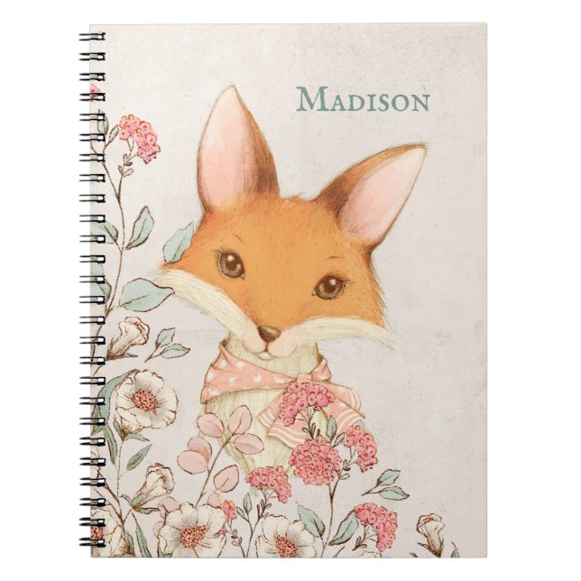 Cuaderno Personalizado el pequeño nombre corto de Fox Girly (Frente)