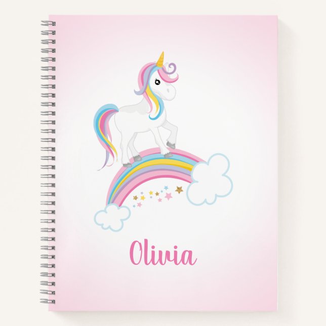 Cuaderno Personalizado el unicornio arcoiris mágico rosa (Anverso)