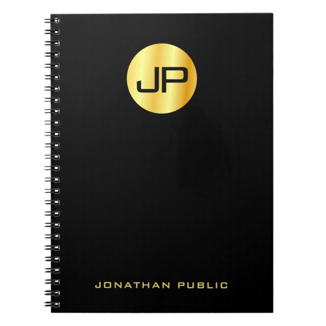 Cuaderno Personalizado Elegant Gold Monogramado Black Templ (Frente)