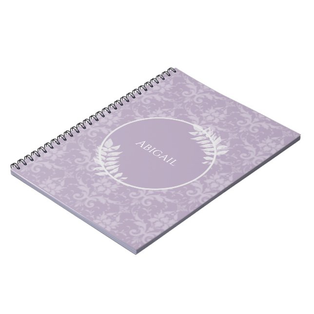 Cuaderno personalizado elegante de lavanda Damask (Lado Izquierdo)