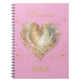 Cuaderno Personalizado elegante del corazón rosado y dorado