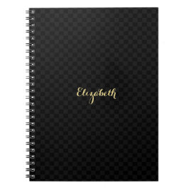 Cuaderno Personalizado Elegante Faux Gold Name Black Check 