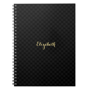 Cuaderno Personalizado Elegante Faux Gold Name Black Check 