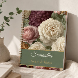 Cuaderno Personalizado Elegante Floral Púrpura Nom