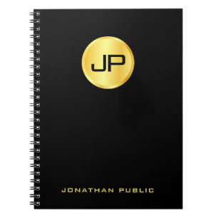 Cuaderno Personalizado Elegante Plantilla De Monograma Negr