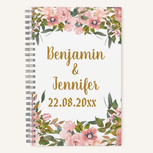 Cuaderno Personalizado Elegante Vegetación Floral Rosa Favo (Anverso)
