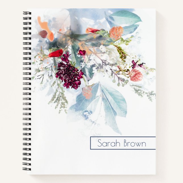 CUADERNO PERSONALIZADO EN BLANCO ROJO Y FLORAL NARANJA (Anverso)