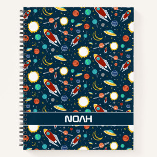 Cuaderno Personalizado Espacial de Rocket ship Planet Stars