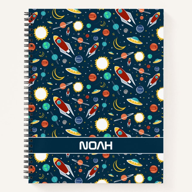 Cuaderno Personalizado Espacial de Rocket ship Planet Stars (Anverso)