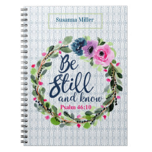 Cuaderno Personalizado Estar quieto y conocer la Biblia Flo