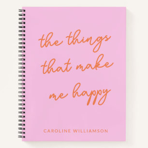 Cuaderno Personalizado Feliz Cita Gratitud Naranja