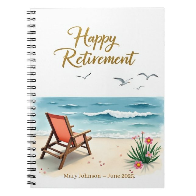 Cuaderno Personalizado Feliz Jubilación Acuarela Playa (Frente)