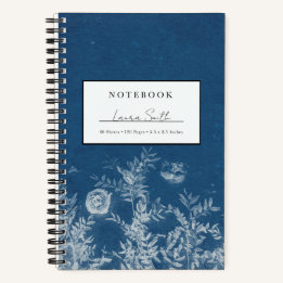 Cuaderno Personalizado Flor de Cianotipo Azul