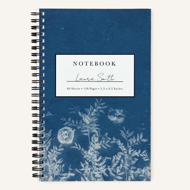 Cuaderno Personalizado Flor de Cianotipo Azul (Anverso)