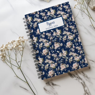 Cuaderno Personalizado Flor de Pájaro Azul Marino