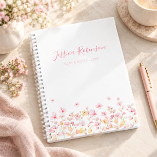 Cuaderno Personalizado Floral Acuarela Rosa