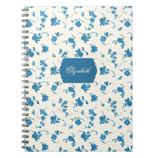 Cuaderno Personalizado Floral Azul Francés Rococó Elegante