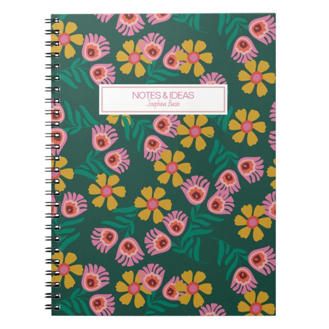 Cuaderno personalizado floral bonitos verdes notas ideas po (Frente)