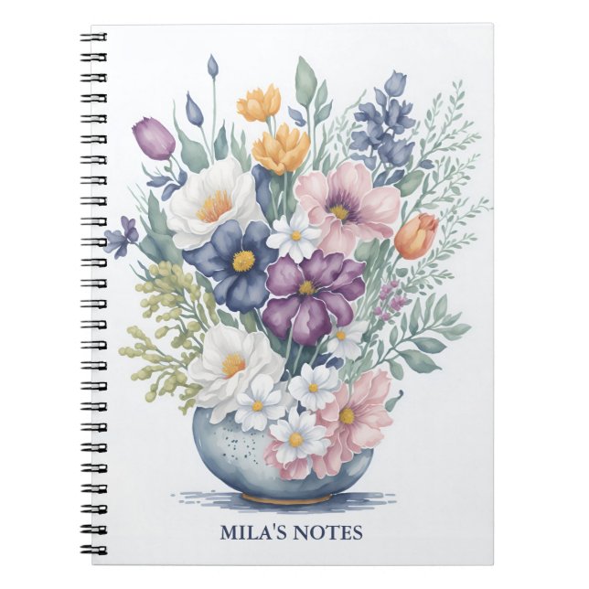 Cuaderno Personalizado Floral Bouquet Pastel Acuarela Flor  (Frente)