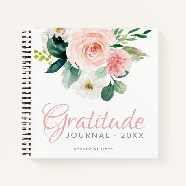 Cuaderno Personalizado Floral Gratitude Journal con año y n (Anverso)