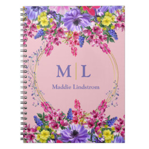 Cuaderno Personalizado Floral Multicolor Rosa Bonito Monogr