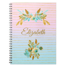 Cuaderno Personalizado Floral Turquesa y Dorado