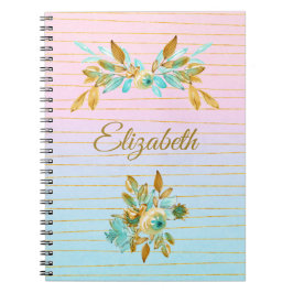 Cuaderno Personalizado Floral Turquesa y Dorado