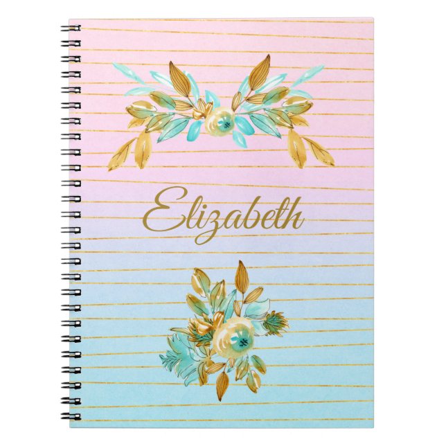 Cuaderno Personalizado Floral Turquesa y Dorado (Frente)
