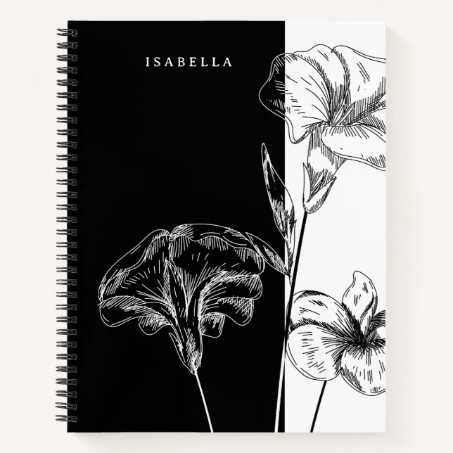 Cuaderno Personalizado formal moderno en blanco y negro (Anverso)