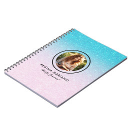 Cuaderno Personalizado foto azul purpurina verde oscuro