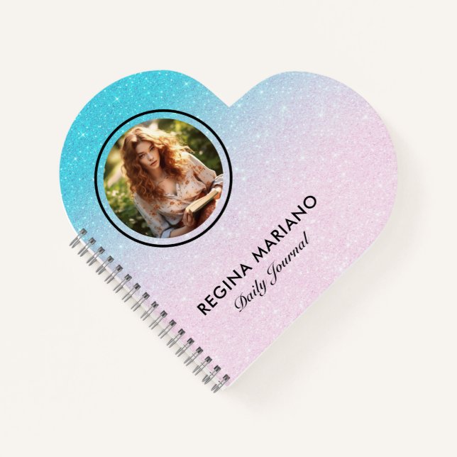 Cuaderno Personalizado foto azul purpurina verde oscuro (Anverso)