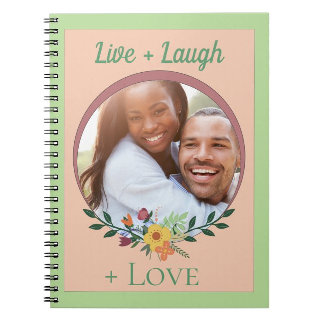 Cuaderno Personalizado Foto Mint Floral Mint Verde y Rosa (Frente)