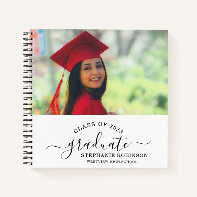 Cuaderno Personalizado Foto Moderno Elegante Graduado Invit (Anverso)