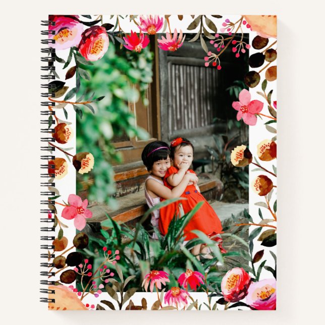 Cuaderno Personalizado Foto Vibrante Borde Floral Botánico (Anverso)