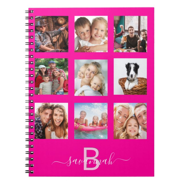 Cuaderno Personalizado fotocollage monograma diario rosa ca (Frente)