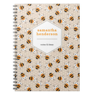 Cuaderno Personalizado Funny Honey Bee Honeycomb Pattern