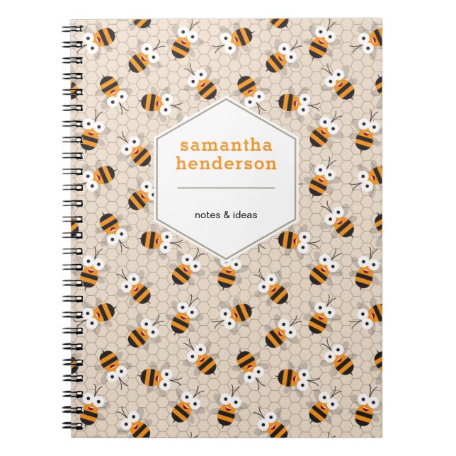 Cuaderno Personalizado Funny Honey Bee Honeycomb Pattern (Frente)