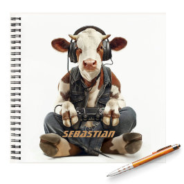 Cuaderno Personalizado Gamer Vaca para Niños