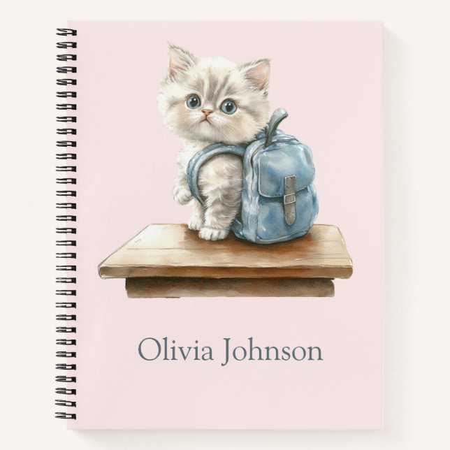 Cuaderno Personalizado Gatito Adorable con Mochila (Anverso)
