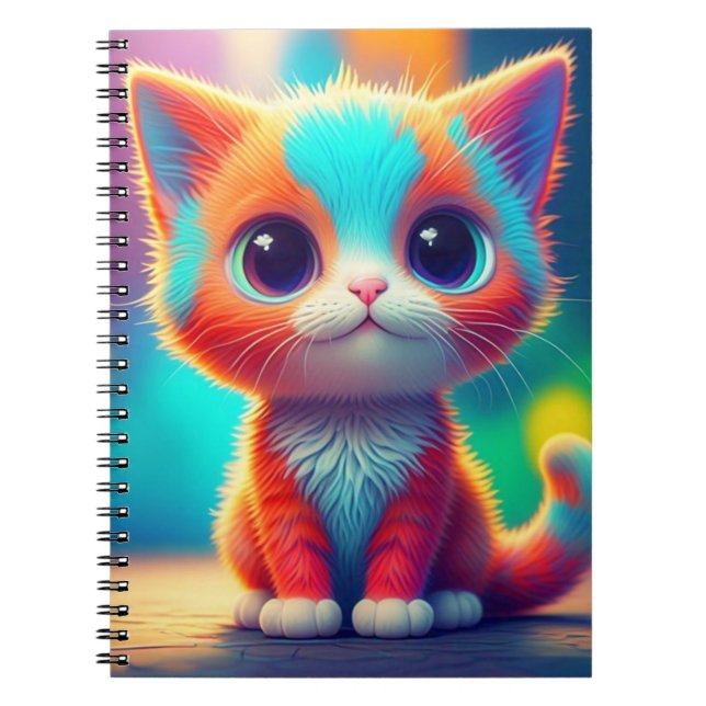 Cuaderno Personalizado gatito de color arcoiris (Frente)