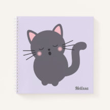 Cuaderno Personalizado Gato Gris Dormilón Púrpura