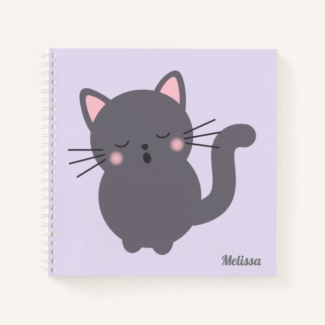 Cuaderno Personalizado Gato Gris Dormilón Púrpura (Anverso)