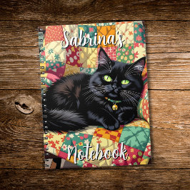 Cuaderno Personalizado gato negro lindo sobre la silla de r