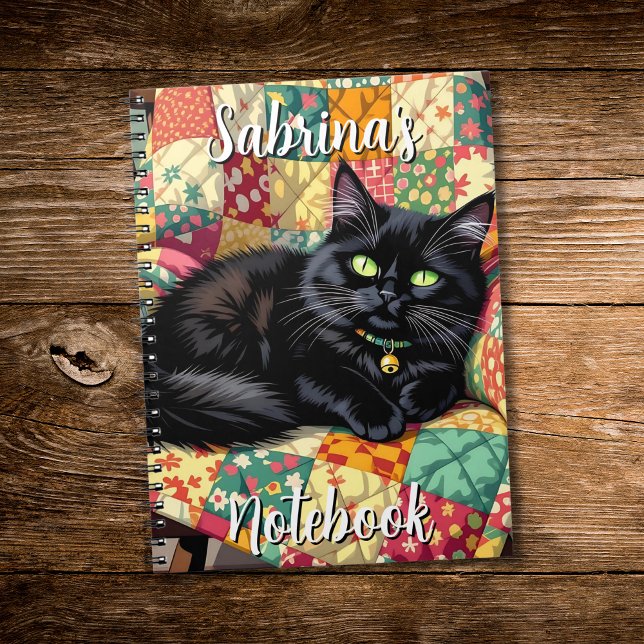 Cuaderno Personalizado gato negro lindo sobre la silla de r (Subido por el creador)