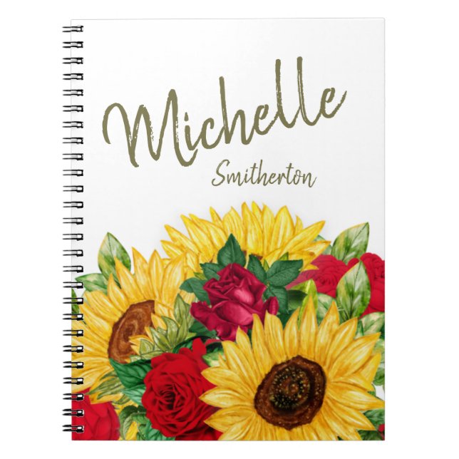Cuaderno Personalizado Girasoles Rosas Rojas (Frente)