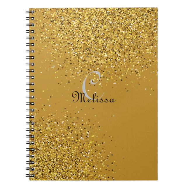 Cuaderno Personalizado Gold Faux Purpurina Monograma Nombre (Frente)